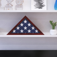 Flash Furniture HFMHD-GDIS-CRE8-254315-GG Sheehan Mahogany Memorial Flag Display Case - Solid Wood Military Flag Display Case for 9.5 x 5 American Veteran Flag